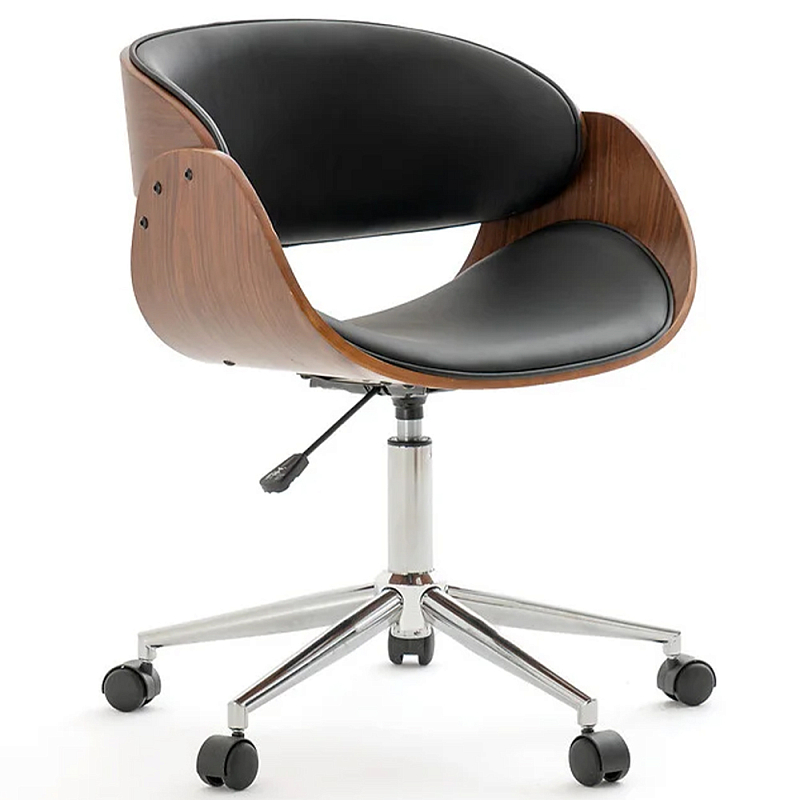 Вращающееся офисное кресло на колёсах Delwyn Chair Коричневый Черный Хром Вращающееся офисное кресло на колёсах Delwyn Chair Коричневый Черный Хром в Челябинске | Loft Concept