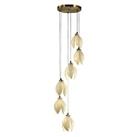 Подвесной светильник светодиодный с 6-ю белыми плафонами в виде цветов Flower Light Gold варинант исполнения - 1 | Loft Concept в Челябинске
