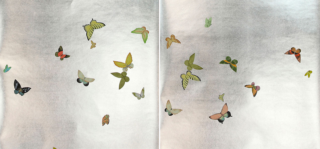Обои ручная роспись Butterflies Emerald on Tarnished Silver gilded paper Обои ручная роспись Butterflies Emerald on Tarnished Silver gilded paper - Loft-Concept в Челябинске