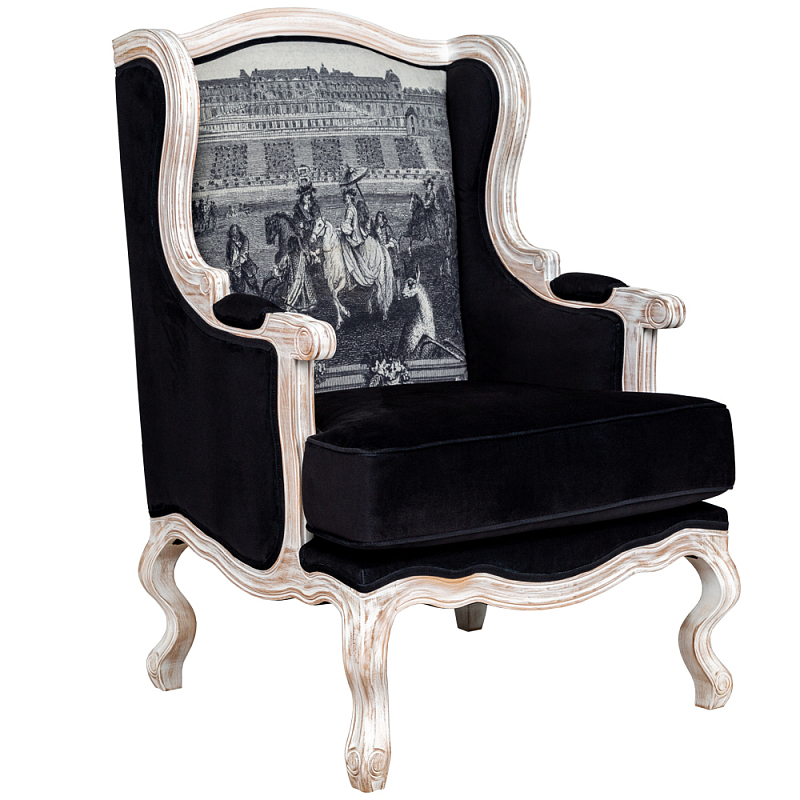 Кресло Saint Germain Armchair Черно-белый Белый винтажная патина Кресло Saint Germain Armchair Черно-белый Белый винтажная патина в Челябинске | Loft Concept