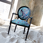 Полукресло из массива бука бирюзовое с изображением птиц и цветов Turquoise Chinoiserie Garden Chair варинант исполнения - 6 | Loft Concept в Челябинске