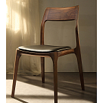 Стул деревянный с мягким сиденьем из черной натуральной кожи Moon Walnut Furniture варинант исполнения - 11 | Loft Concept в Челябинске