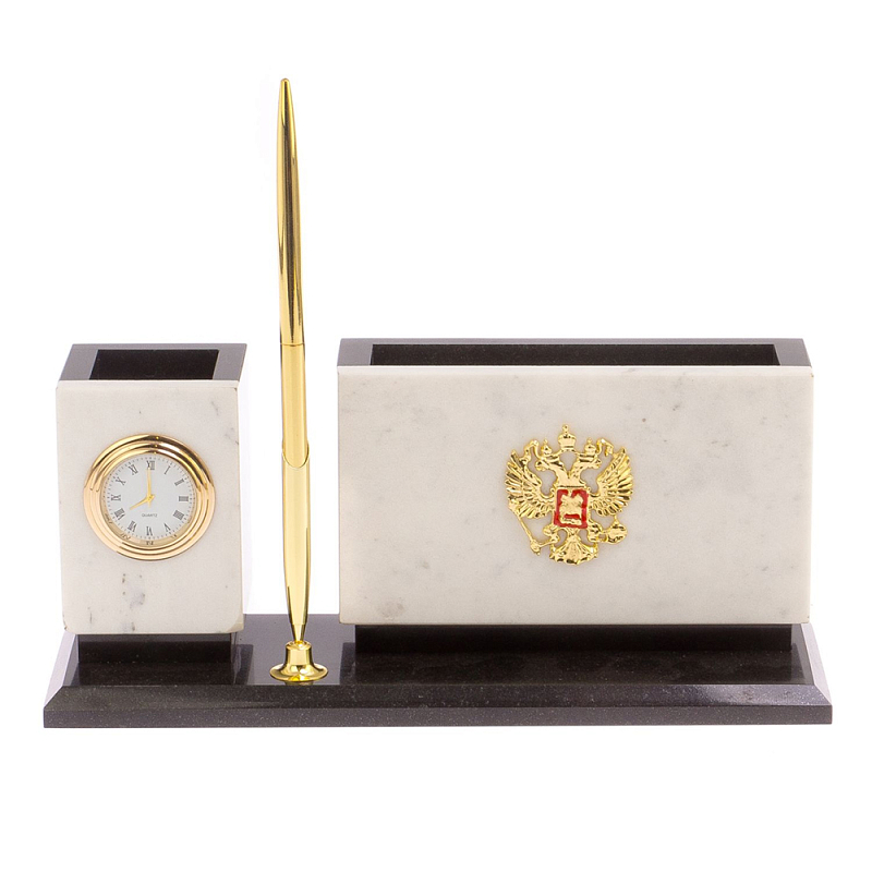 Настольный письменный набор из мрамора с часами и ручкой Marble Accessory Золотой Белый Мрамор Bianco Черный Настольный письменный набор из мрамора с часами и ручкой Marble Accessory Золотой Белый Мрамор Bianco Черный в Челябинске | Loft Concept