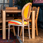 Стул бежевый в разноцветную полоску из натурального бука с изображением птиц и цветов Blooming Red Birds Colorful Stripes Chair варинант исполнения - 4 | Loft Concept в Челябинске