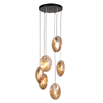 Люстра каскадная с 6-ю стеклянными круглыми плафонами янтарного цвета Savio Glass Disc Light варинант исполнения - 1 | Loft Concept в Челябинске