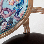 Полукресло из массива бука с сиденьем из экокожи и цветочным принтом на спинке Chinoiserie Garden Chair варинант исполнения - 2 | Loft Concept в Челябинске