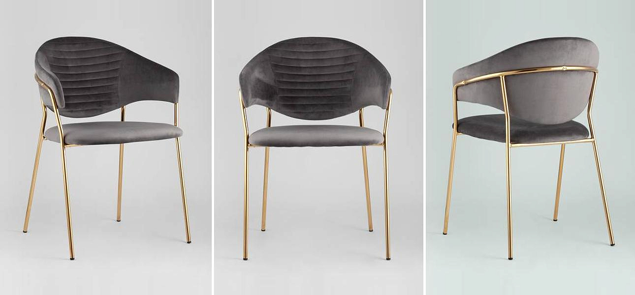 Стул Alexis Chair Серый Велюр Золотые ножки Стул Alexis Chair Серый Велюр Золотые ножки - Loft-Concept в Челябинске