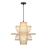 Подвесной светильник фигурный из деревянных прутьев с плафоном из натуральной ткани Light Inside the Cell варинант исполнения - 1 | Loft Concept в Челябинске