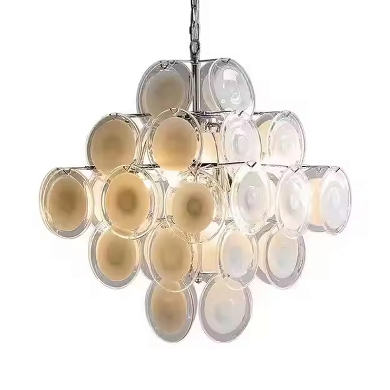 Люстра  с каскадом из круглых декоративных элементов  White Clear Glass Chandelier Белый Хром Прозрачный в Челябинске | Loft Concept 