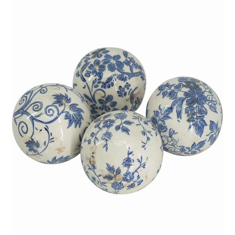 Набор керамических шаров с синей росписью Oriental Blue & White Ornament Vases Белый Синий Набор керамических шаров с синей росписью Oriental Blue & White Ornament Vases Белый Синий в Челябинске | Loft Concept