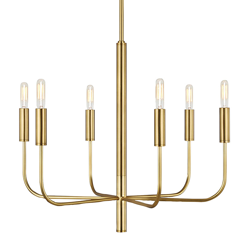 Люстра с 6-ю лампами на тонких изогнутых рожках в современном стиле Feiss Латунь Никель в Челябинске | Loft Concept 
