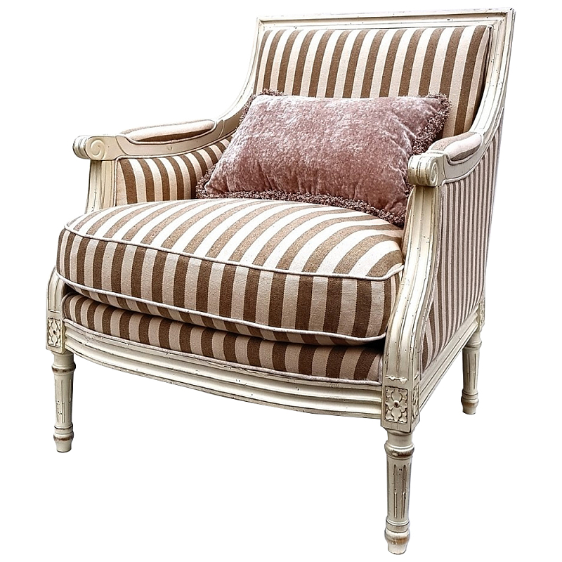 Кресло в полоску в стиле прованс Modeste Provence Armchair Бежевый Коричневый Кресло в полоску в стиле прованс Modeste Provence Armchair Бежевый Коричневый в Челябинске | Loft Concept