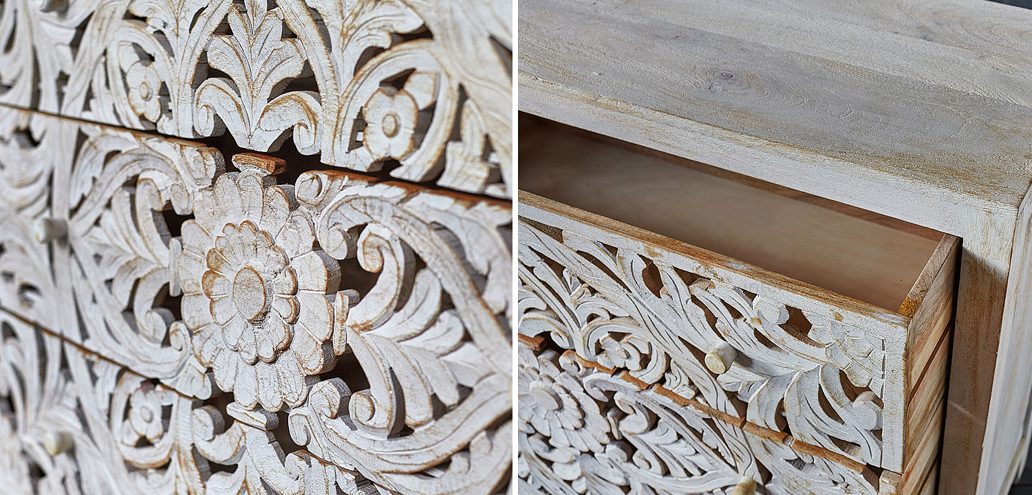 Комод Indian Antique White Furniture Chest of Drawers Kailash белый Комод Indian Antique White Furniture Chest of Drawers Kailash белый - Loft-Concept в Челябинске