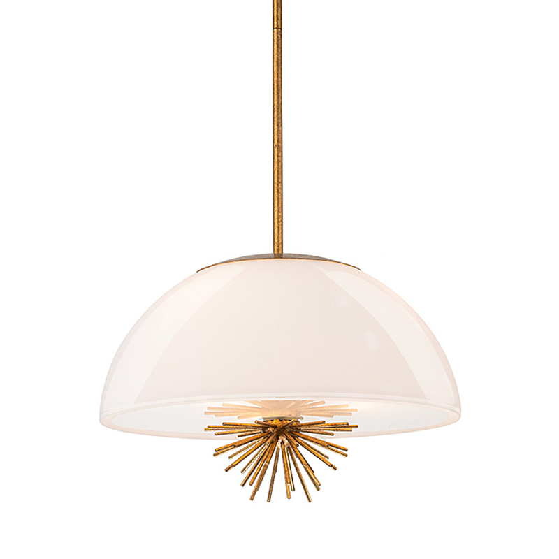Подвесной светильник золотого цвета с полусферическим опаловым плафоном и декоративным элементом Elstead Lighting Молочный Золотой в Челябинске | Loft Concept 