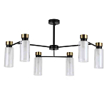 Люстра потолочная с 6-ю цилиндрическими плафонами из стекла и черным каркасом Noir Poise варинант исполнения - 1 | Loft Concept в Челябинске