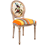 Стул бежевый в разноцветную полоску из натурального бука с изображением птиц и цветов Blooming Red Blue Birds Colorful Stripes Chair варинант исполнения - 2 | Loft Concept в Челябинске