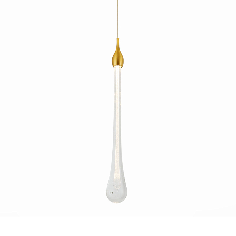 Подвесной светильник с плафоном в форме капли на золотистом каркасе Raindrop Прозрачное Стекло Золотой в Челябинске | Loft Concept 