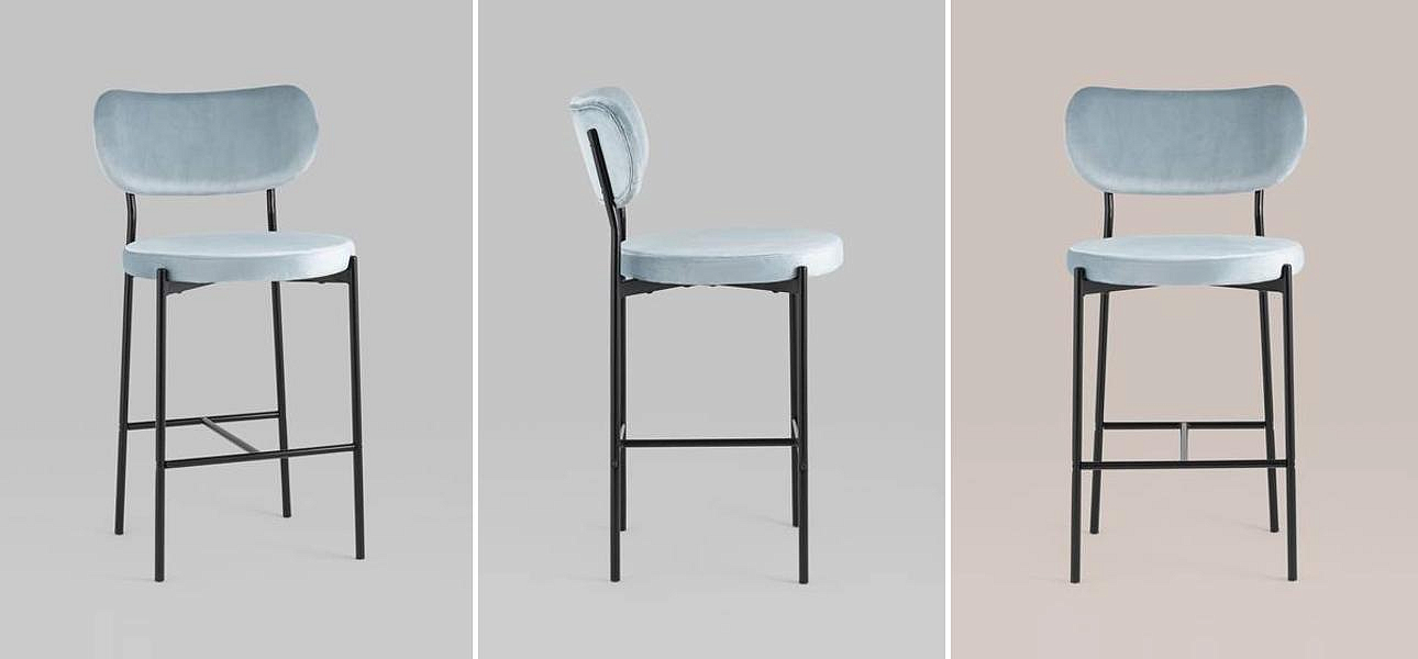 Барный Стул Alfie Chair Черные ножки Голубой Велюр Барный Стул Alfie Chair Черные ножки Голубой Велюр - Loft-Concept в Челябинске