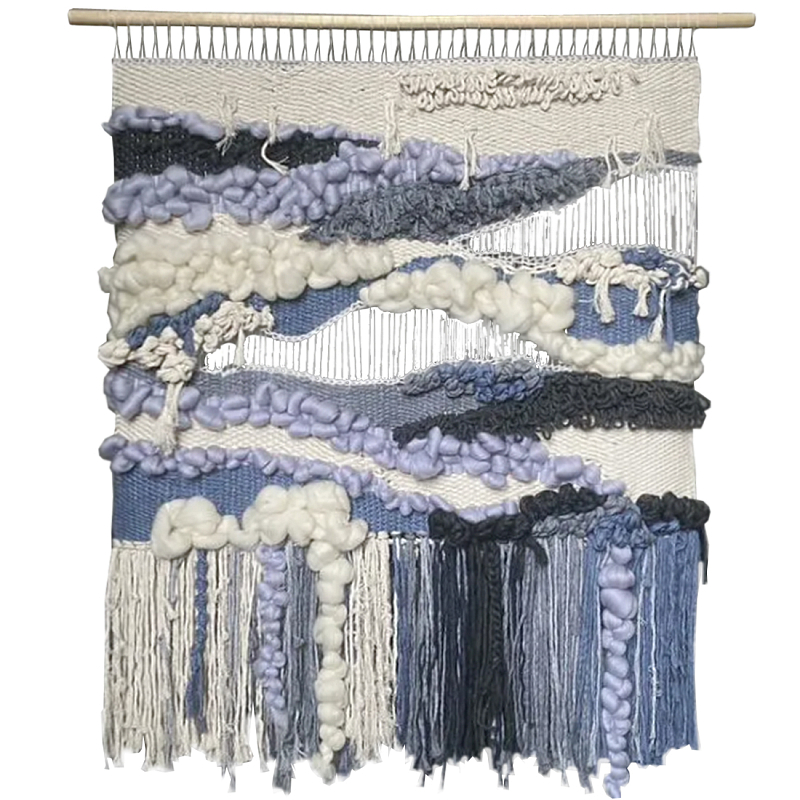 Современное ткачество гобелен в синих оттенках Blue Undine II Бежевый Синий Белый в Челябинске | Loft Concept 