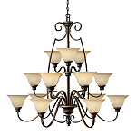 Люстра трехъярусная бронзового цвета с 15-ю кремовыми плафонами в форме чаш Hinkley варинант исполнения - 1 | Loft Concept в Челябинске