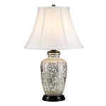 Настольная лампа с фарфоровым основанием с декоративным орнаментом и белым абажуром на темной круглой подставке Elstead Lighting варинант исполнения - 11 | Loft Concept в Челябинске