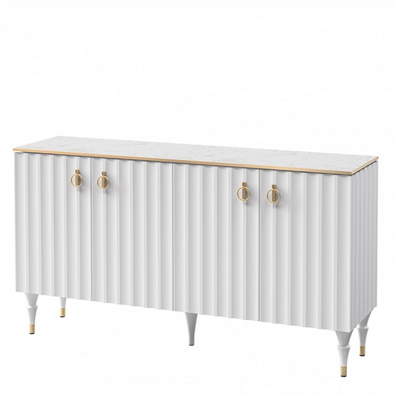 Консоль четырёхдверная с белым рельефным фасадом Expanses of Beauty Белый Золотой Белый Мрамор Bianco в Челябинске | Loft Concept 