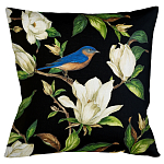 Декоративная подушка чёрная с изображением птицы в саду Blooming Blue Birds варинант исполнения - 1 | Loft Concept в Челябинске