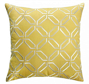 Подушка желтая с геометрической вышивкой