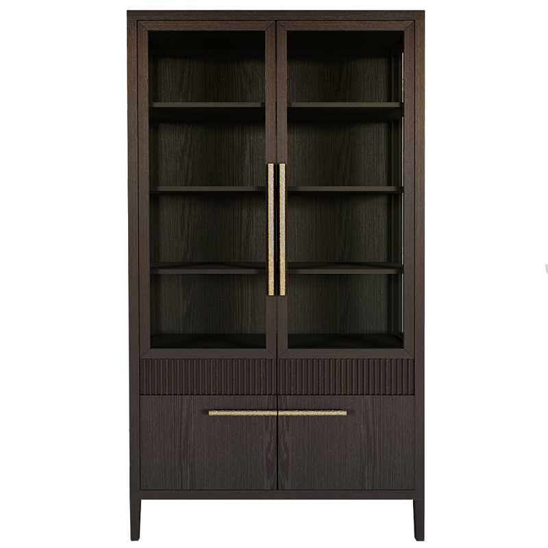 Витрина Primo со стеклянными фасадами и буфетом шпон Темный орех Темный дуб Золотой в Челябинске | Loft Concept 