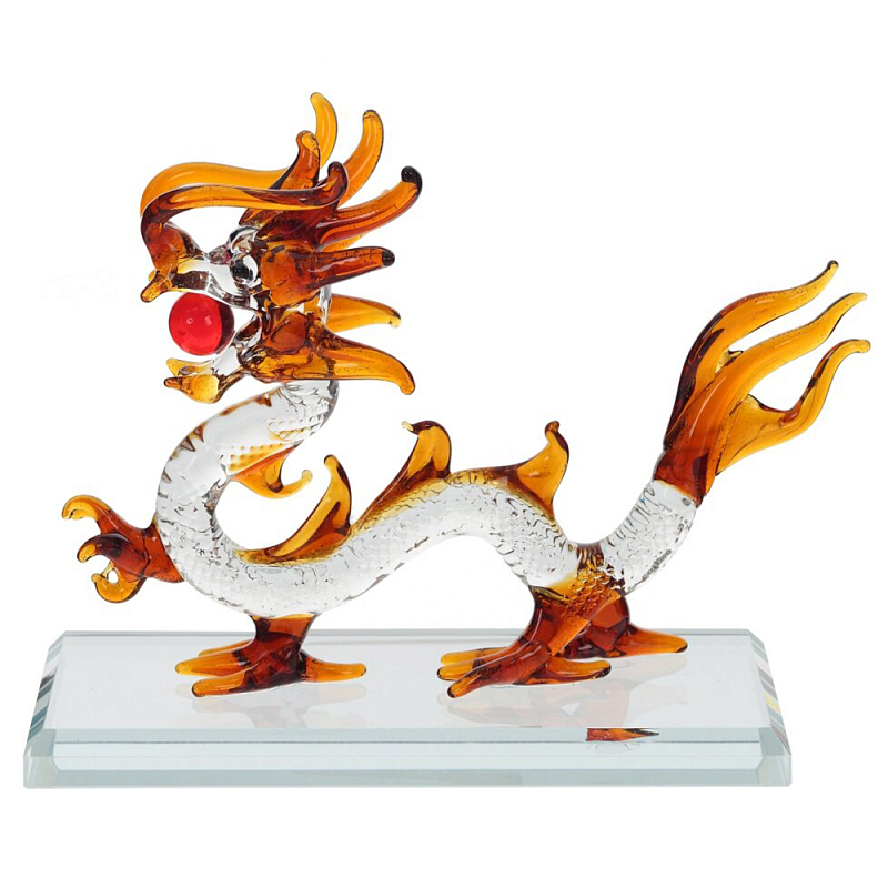 Декоративная стеклянная статуэтка Дракон Glass Dragon Statuette Прозрачное Стекло Янтарный Красный Декоративная стеклянная статуэтка Дракон Glass Dragon Statuette Прозрачное Стекло Янтарный Красный в Челябинске | Loft Concept