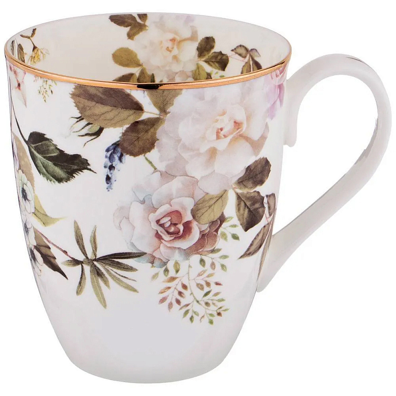 Кружка белая из фарфора с рисунком цветов 400 мл Garden Whisper Porcelain Set Белый Мульти Кружка белая из фарфора с рисунком цветов 400 мл Garden Whisper Porcelain Set Белый Мульти в Челябинске | Loft Concept