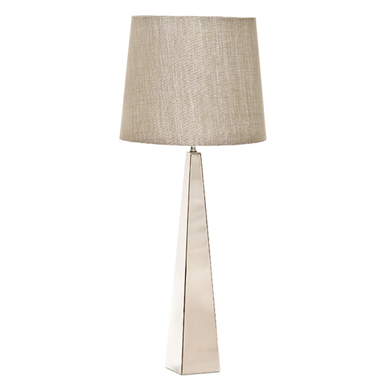 Настольная лампа с высоким основанием из металла и бежевым цилиндрическим абажуром из искусственного шелка Elstead Lighting Никель Белый Бежевый в Челябинске | Loft Concept 