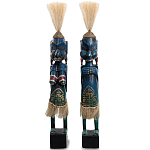 Комплект из 2-х деревянных статуэток Asmat Straw Headdress Statuettes Blue Tattoo варинант исполнения - 5 | Loft Concept в Челябинске