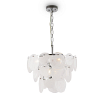 Люстра из белых стеклянных дисков на серебрянном каркасе White Glowing Reflectors варинант исполнения - 3 | Loft Concept в Челябинске