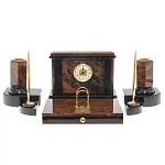 Настольный письменный набор с часами из природного камня обсидиана Royal Stone варинант исполнения - 1 | Loft Concept в Челябинске