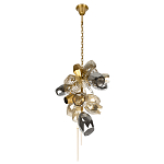 Люстра подвесная вытянутой формы с плафонами из стекла и металла с тремя вертикальными подвесками Gilded Mirage  варинант исполнения - 6 | Loft Concept в Челябинске