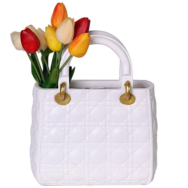 Декоративная ваза в виде сумки Bag Vase White Белый Золотой Декоративная ваза в виде сумки Bag Vase White Белый Золотой в Челябинске | Loft Concept