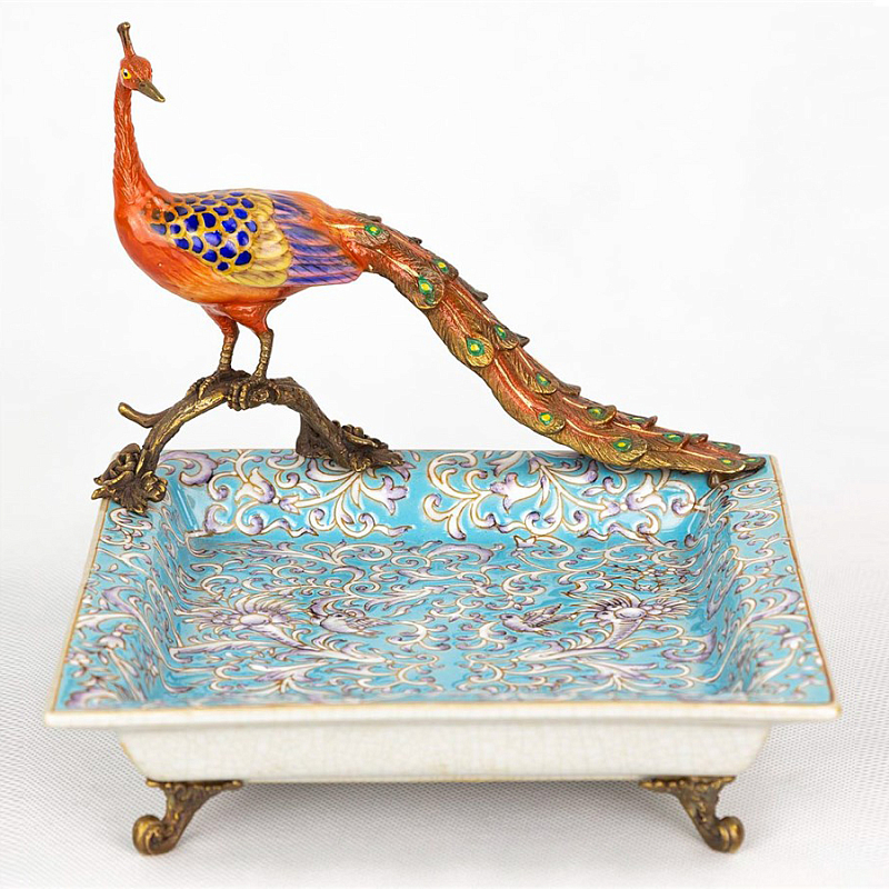 Блюдо Fire Peacock Голубой пастельный Бронза Оранжевый Блюдо Fire Peacock Голубой пастельный Бронза Оранжевый в Челябинске | Loft Concept