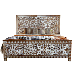 Двуспальная кровать из массива манго с резьбой Celestino Grey Mango Bed варинант исполнения - 1 | Loft Concept в Челябинске