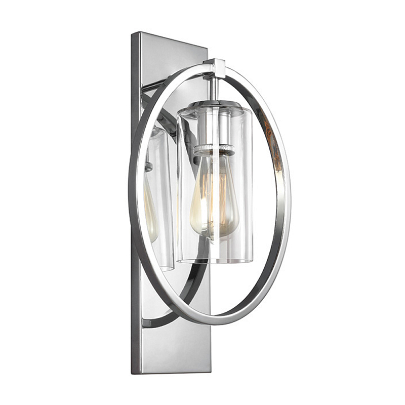 Бра цвета хром с круглой рамой и цилиндрическим прозрачным стеклянным плафоном на прямоугольном основании Feiss Хром Прозрачное Стекло в Челябинске | Loft Concept 