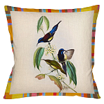 Декоративная подушка бежевая в разноцветную полоску с изображением птиц и цветов Blooming Birds Colorful Cushion варинант исполнения - 5 | Loft Concept в Челябинске