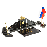 Настольный письменный набор из чёрного обсидиана с декором в виде льва Golden Lion варинант исполнения - 2 | Loft Concept в Челябинске
