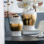 Ваза белая с крышкой и золотистыми фрагментами Chinoiserie Ceramics варинант исполнения - 1 | Loft Concept в Челябинске