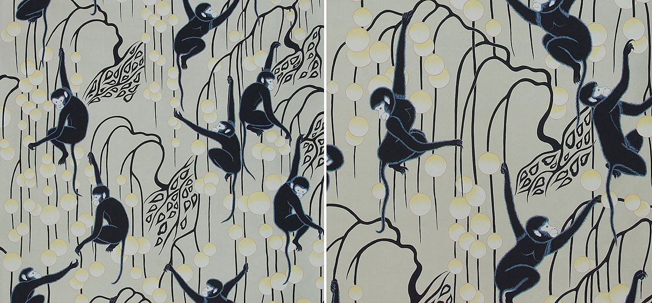 Обои ручная роспись Deco Monkeys Terracotta on Icefield dyed silk Обои ручная роспись Deco Monkeys Terracotta on Icefield dyed silk - Loft-Concept в Челябинске