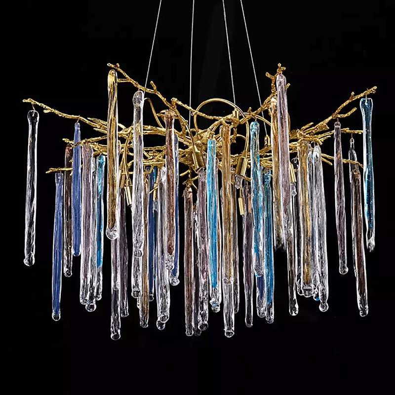 Люстра на подвесе с каркасом из металла и цветными подвесками из стекла Droplet Chandelier Золотой Прозрачный Голубой Янтарный Люстра на подвесе с каркасом из металла и цветными подвесками из стекла Droplet Chandelier Золотой Прозрачный Голубой Янтарный в Челябинске | Loft Concept