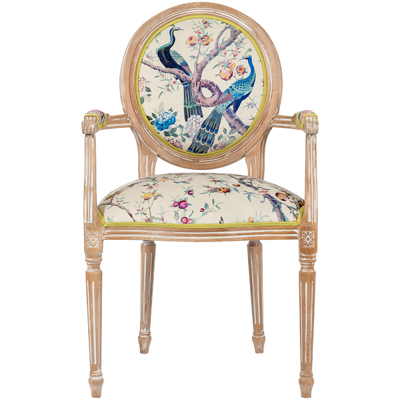 Полукресло из массива бука бежевое с изображением птиц и цветов Beige Green Chinoiserie Garden Chair Бежевый Салатовый Мульти Полукресло из массива бука бежевое с изображением птиц и цветов Beige Green Chinoiserie Garden Chair Бежевый Салатовый Мульти в Челябинске | Loft Concept