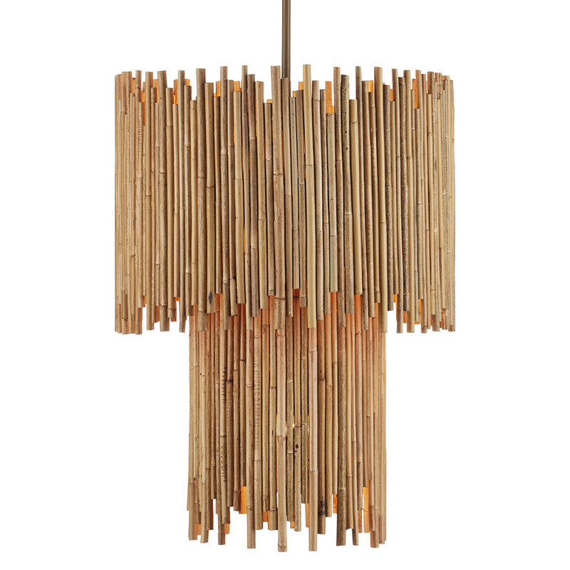 Подвесной светильник двухъярусный с абажуром из ротанга Wicker Furniture Бежевый в Челябинске | Loft Concept 