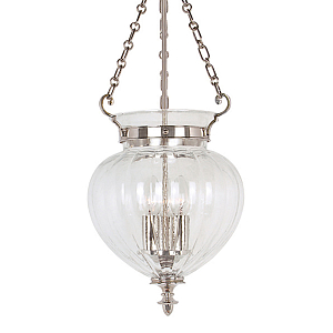 Подвесной светильник цвета никель с прозрачным ребристым стеклянным плафоном в классическом стиле Elstead Lighting