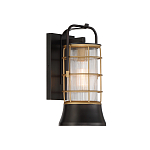 Настенный фонарь цилиндрической формы с рифленым стеклом в золотом каркасе на черном прямоугольном основании Eurofase варинант исполнения - 11 | Loft Concept в Челябинске