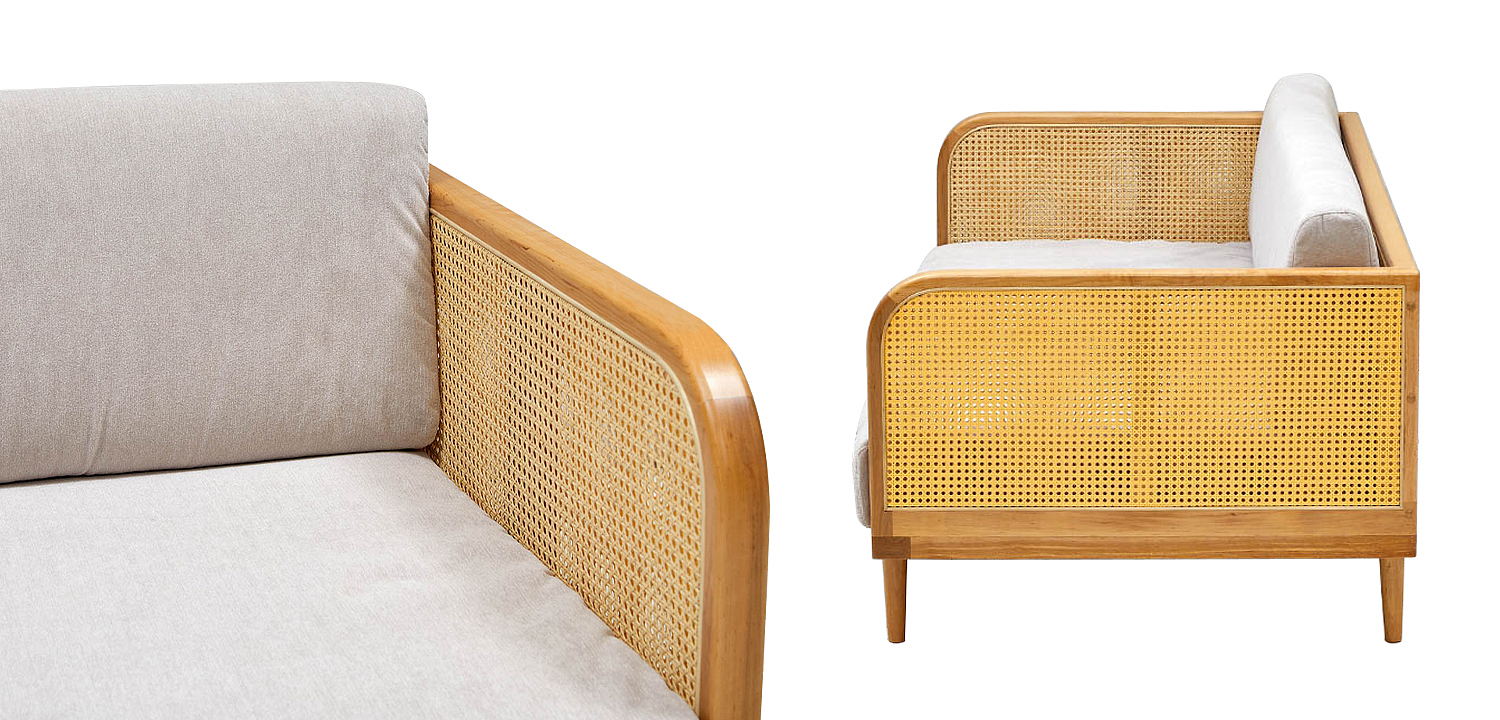 Диван с отделкой из ротанга Nava Rattan Decor Sofa Light Диван с отделкой из ротанга Nava Rattan Decor Sofa Light - Loft-Concept в Челябинске